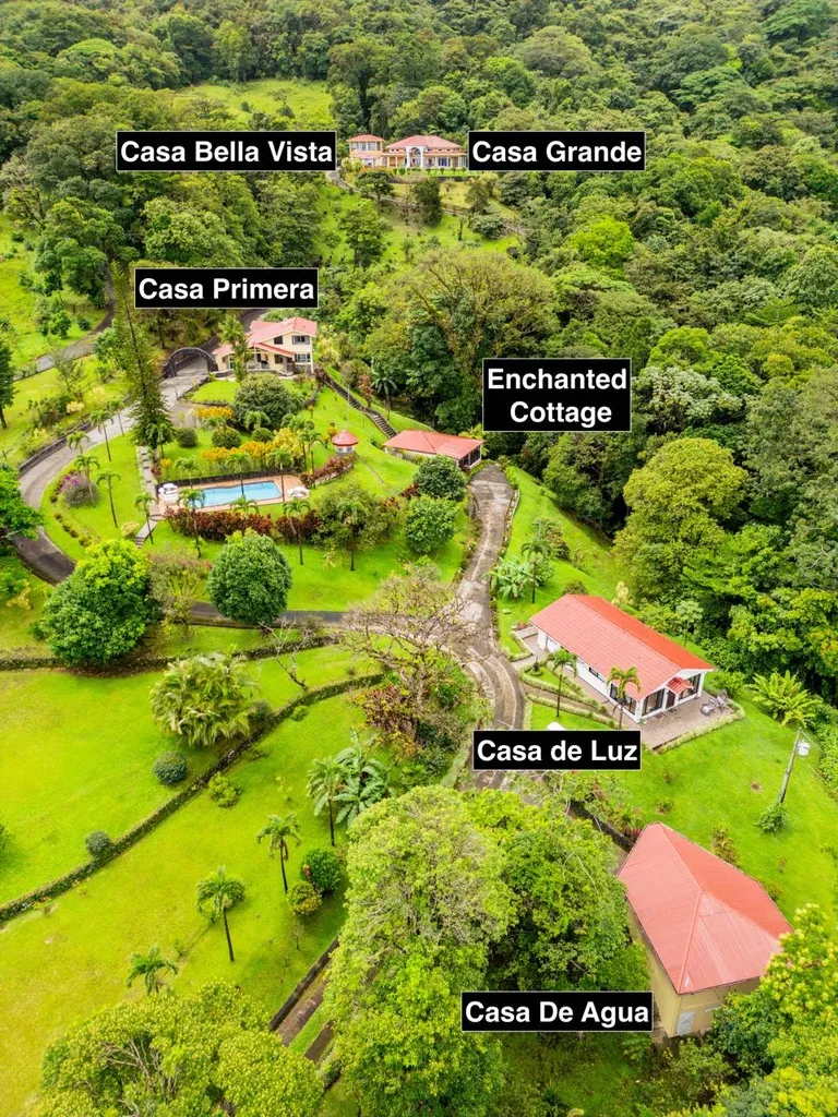 Labeled aerial map of the Elements estate showing all six houses