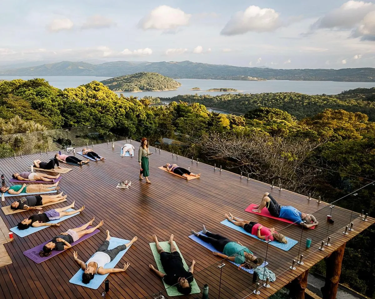 Retreat group on the Elements yoga deck